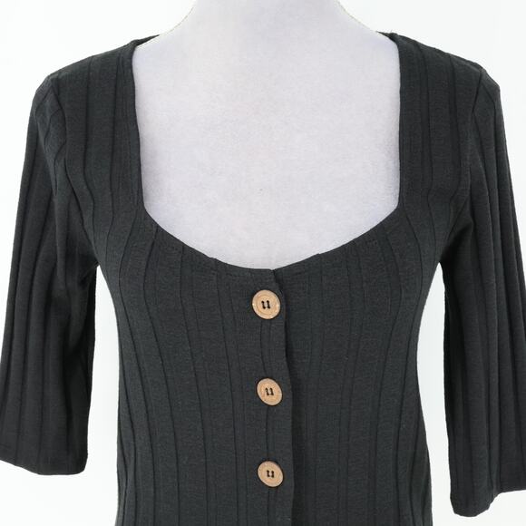Free People Sweater Womens Medium Black Ribbed Knit Buttons Square Neck Y2K - Picture 7 of 15